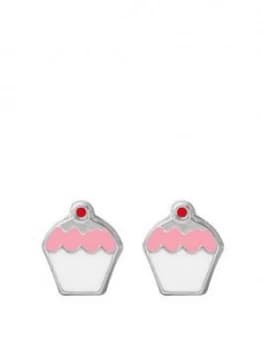 The Love Silver Collection Sterling Silver Enamel Cupcake Stud Earrings