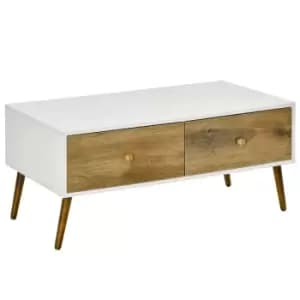 Homcom Coffee Table With 4 Drawers Beech Wood Legs White