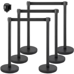 VEVOR Crowd Control Stanchion, Set of 6 Pieces Stanchion Set, Stanchion Set with 6.6 ft/2 m Black Retractable Belt, Black Crowd Control Barrier w/ Con