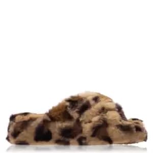 Fabric Cross Mule Chldrens Slipper - Brown