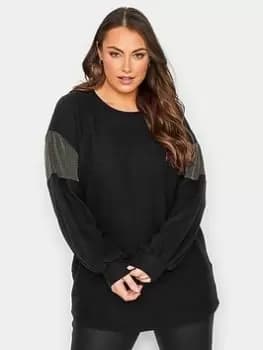 Yours Softtouch Sleeve Panel Top - Black, Size 18, Women