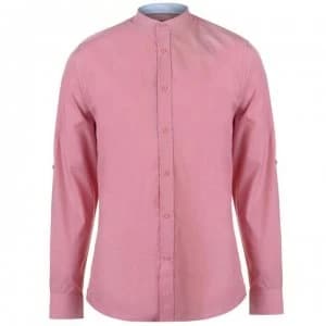 Pierre Cardin Mandarin Collar Long Sleeve Shirt Mens - Light Red