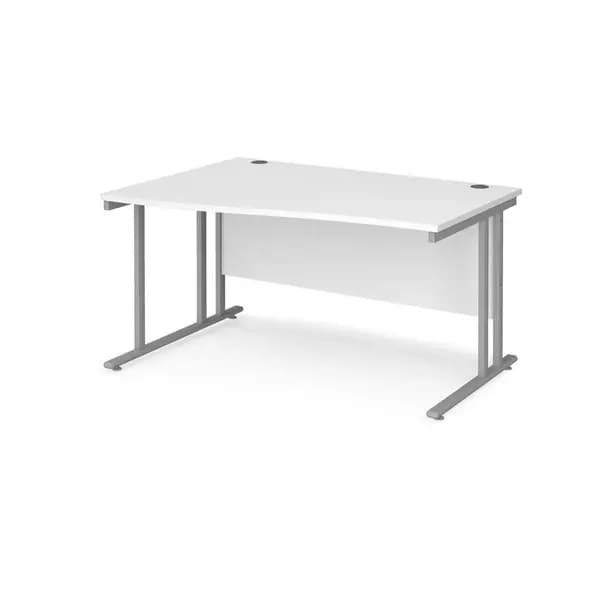 Maestro 25 Wave Desk Silver Frame and White Table Top - Left Hand - 1400mm