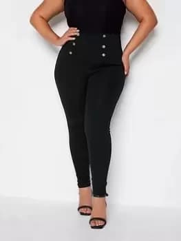 Yours Ponte Button Legging, Black, Size 18, Women