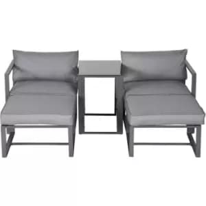 Outsunny - 5 Pcs Garden Conversation Duo Seating Set w/ Armchairs Footstools Table