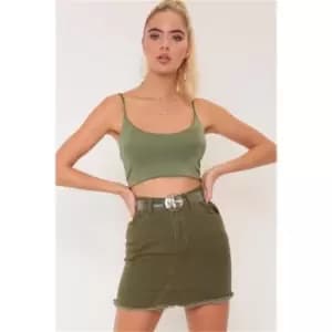 I Saw It First Contrast Stitch Denim Mini Skirt - Green