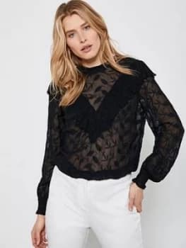 Mint Velvet High Neck Embroidered Top - Black