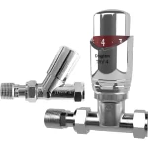 Drayton TRV4 All 15mm Straight with Lockshield in Chrome Brass