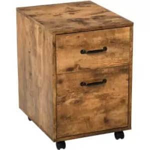 HOMCOM Rustic Wood-Effect Two Drawer Filing Cabinet w/ Drawer Locking Wheels