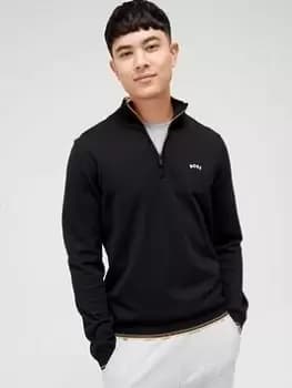 BOSS Zitom Quarter Zip Knitted Jumper - Black, Size L, Men