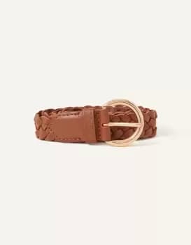 Accessorize Womens Leather Plaited Belt Tan, Size: L