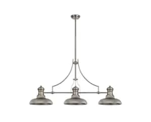 3 Light Telescopic Ceiling Pendant E27 With 30cm Round Glass Shade, Polished Nickel, Smoked