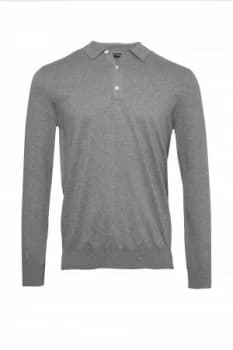 Mens French Connection Stretch Cotton Long Sleeve Polo Shirt Mid Grey
