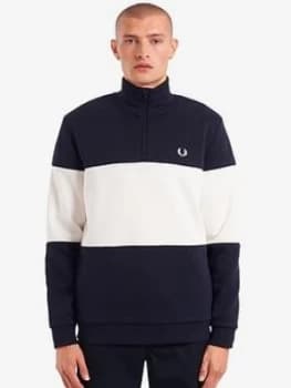 Fred Perry Colourblock Half Zip Sweatshirt - Navy, Size 2XL, Men