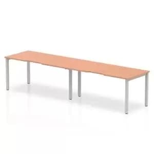 Single Silver Frame Bench Desk 1600 Beech 2 Pod