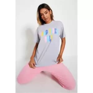 I Saw It First Grey Marl Drip Text Good Vibes Only Graphic Oversized T-Shirt - Grey