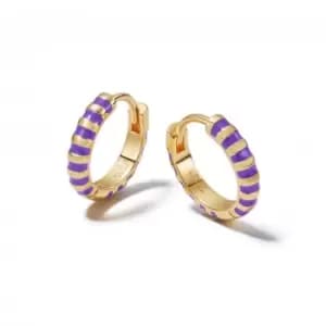 Purple Fine Stripe Huggie Hoop 18ct Gold Plated Earrings EE12_GP