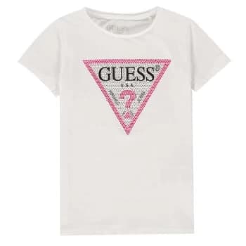 Guess Glitter Triangle T Shirt - White