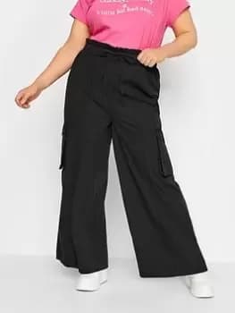 Yours Washed Cargo Wide Leg Trousers Black, Size 16, Women