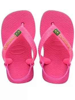 Havaianas GIRLS BABY BRASIL LOGO FLIP FLOP SANDAL (Mini Me), Pink, Size 7 Younger