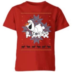 Disney Frozen Olaf and Snowmen Kids Christmas T-Shirt - Red - 11-12 Years