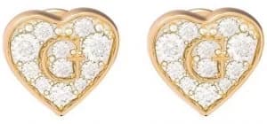 Guess GShine Crystal Set Gold PVD Heart Stud Earrings Jewellery