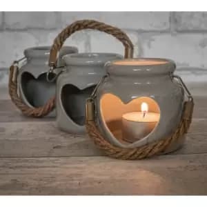 Heart Ceramic Candle Holder Grey 8Cm By Lesser & Pavey