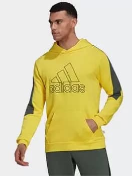 adidas Future Icons Embroidered Badge Of Sport Hoodie, Yellow Size XL Men