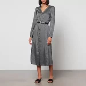 Michael Kors Belted Logo-Print Satin-Twill Midi Dress - L