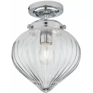 Loops - Decorative Flush Bathroom Ceiling Light Fitting - Clear Ribbed Glass Shade