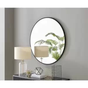 Furniturebox UK - Furniturebox Emma 100cm Round Art Deco Black Metal Frame Wall Mirror Hallway Living Room Dining Room Bedroom