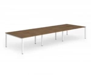 B2B White Frame Bench Desk 1400 Walnut (6 Pod)