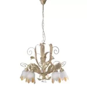 Elena 5 Light Multi Arm Pendant Ceiling Light, Brushed Gold, Glass Shades