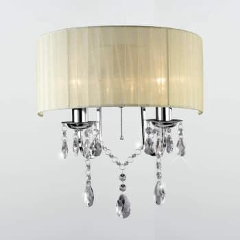 Olivia wall light with switch with ivory cream shade 2 lights polished chrome / crystal