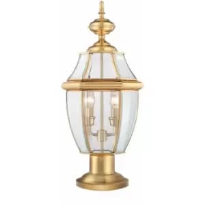 Loops - Outdoor IP44 2 Bulb Wall Ground Pedestal Light Highly Polished Brass LED E14