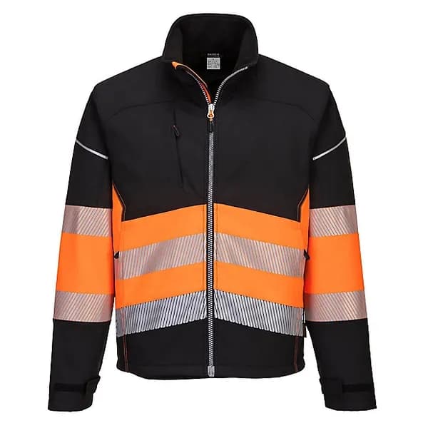 Portwest PW3 Mens Hi Vis Class 1 Softshell Jacket PW375BKOL Colour: Black / Orange