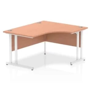 Impulse 1400mm Right Crescent Desk Beech Top White Cantilever Leg I003
