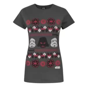 Star Wars Womens/Ladies Darth Vader Fair Isle Christmas T-Shirt (L) (Charcoal)