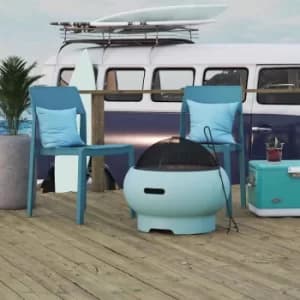 Asher 22" Wood Burning Fire Pit with Grilling Surface and Cover, Aqua