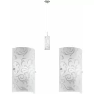 Ceiling Pendant Light & 2x Matching Wall Lights Satin Nickel Floral Glass Lamp