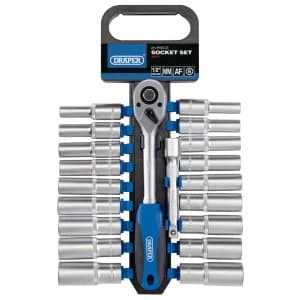 Draper 1/2" Square Drive Combined MM/AF Deep Socket And Ratchet Set (20 Piece)