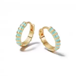 Turquoise Fine Stripe Huggie Hoop 18ct Gold Plated Earrings EE14_GP