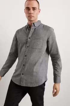 Grey Slim Fit Chambray Button Down Shirt