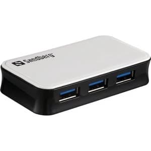 Sandberg External 4-Port USB 3.0 Hub, Overload Protection, Mains/USB Powered UK Plug