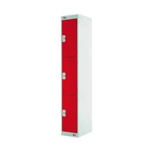 Three Compartment Locker D300mm Red Door Dimensions H1800 x D300 x