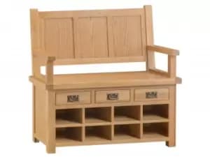 Kenmore Waverley Oak 3 Drawer Storage Hallway Bench Assembled