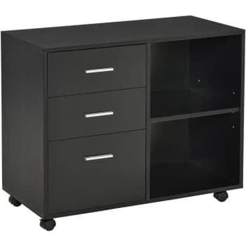 Homcom - Freestanding Storage Cabinet w/ 3 Drawers 2 Shelves 4 Wheels Office Black