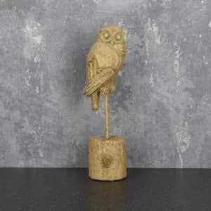 Owl Ornament on Stand Light Oak 27.5cm