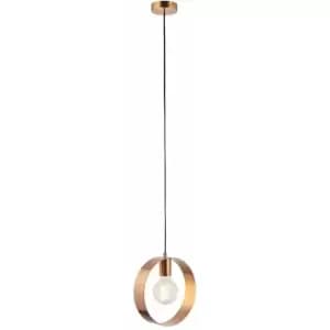 Hanging Ceiling Pendant Light Brushed Copper Hoop Shade Industrial Chic Lamp