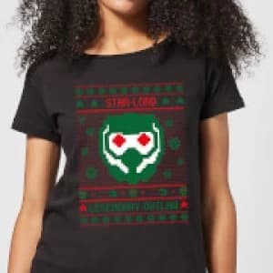 Guardians Of The Galaxy Star-Lord Pattern Womens Christmas T-Shirt - Black